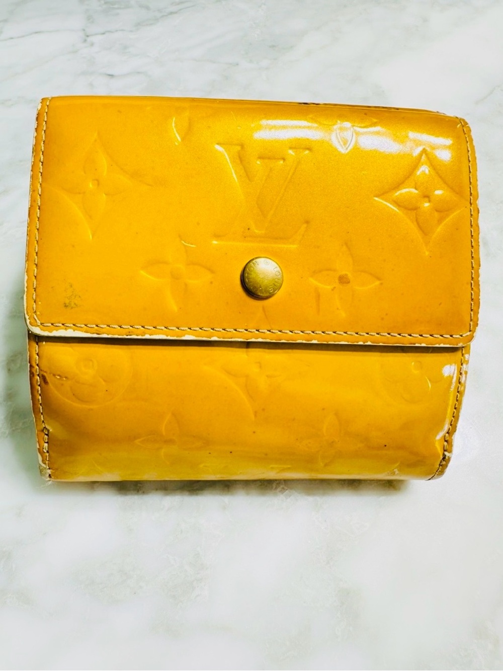 Louis Vuitton Yellow Vernis Monogram Elise Compact Wallet